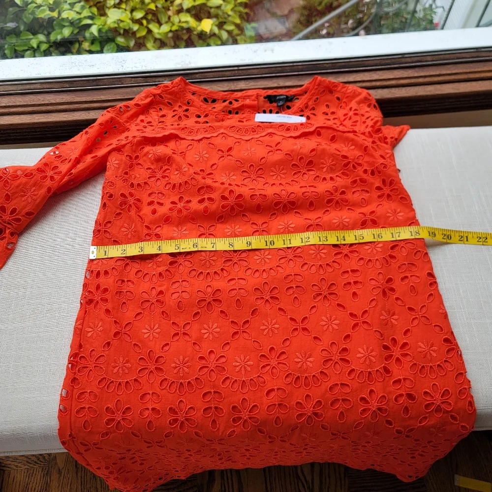 New! J. Crew sz 4 Eyelet Dress Bell-sleeves Orange-Red NWT